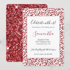Red Glitter Gnistra Leopard Print Inbjudningar
