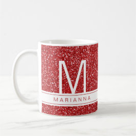 Red Glitter Gnistra Monogram Custom Name Initial Kaffemugg