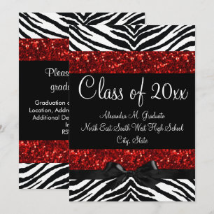 Red Glitter Gnistra Zebra Bow Studenten Inbjudan