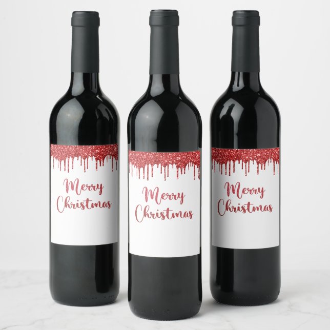 Red glitter god jul vinflaska etikett (Flaskor)