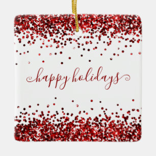 Red Glitter Gräns Glad helg Keramic Ornamen Julgransprydnad Keramik