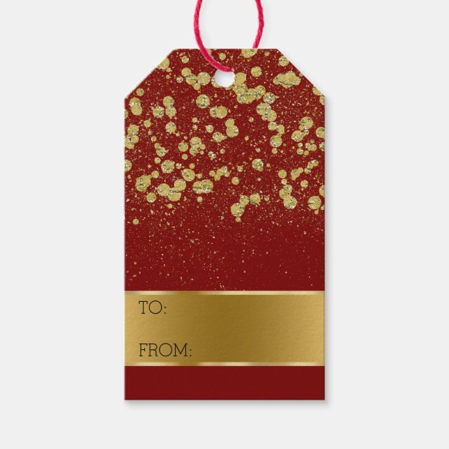 Red Glitter Guld Confetti jul Presentetikett (Framsidan)