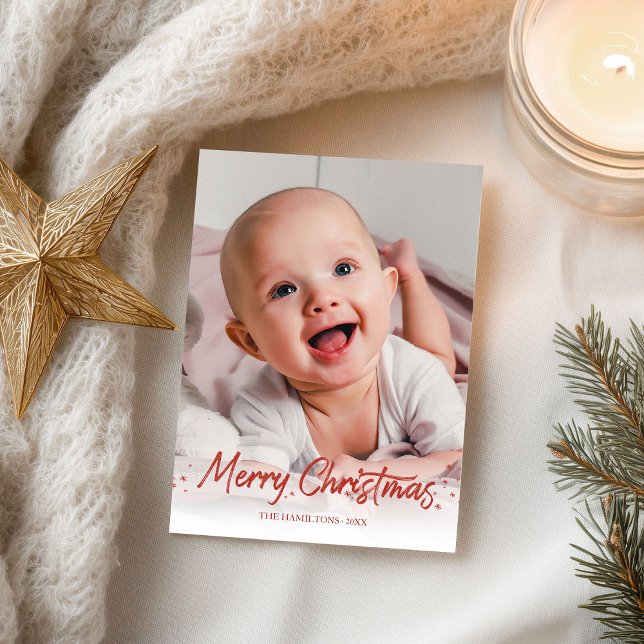 Red Glitter Handwrite Photo God jul Vykort (Skapare uppladdad)