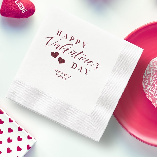 Red Glitter Happy Valentine's Day Hearts Pappersservett (Red Glitter Happy Valentine's Day Hearts Napkins.)