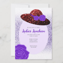Red glitter hat lila lavender Dam Luncheon