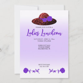 Red glitter hat lila lavender Dam Luncheon Inbjudningar