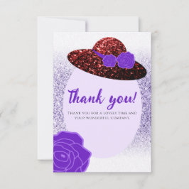 Red glitter hat lila lavender tack kort