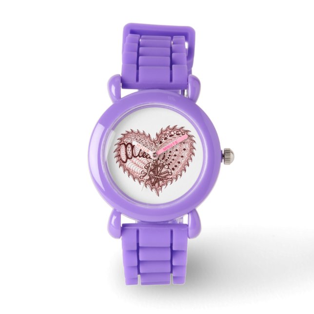 Red Glitter Heart Armbandsur (Framsida)