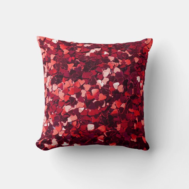 Red Glitter Heart: Minimalist Struktur. Kudde (Framsida)