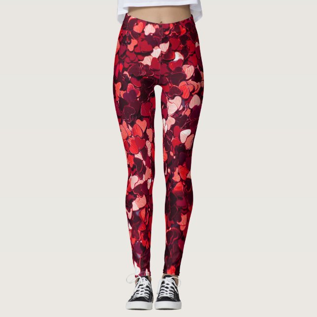 Red Glitter Heart: Minimalist Struktur. Leggings (Framsida)