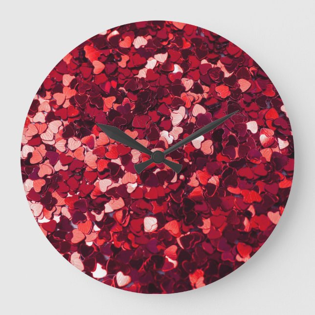 Red Glitter Heart: Minimalist Struktur. Stor Klocka (Framsida)
