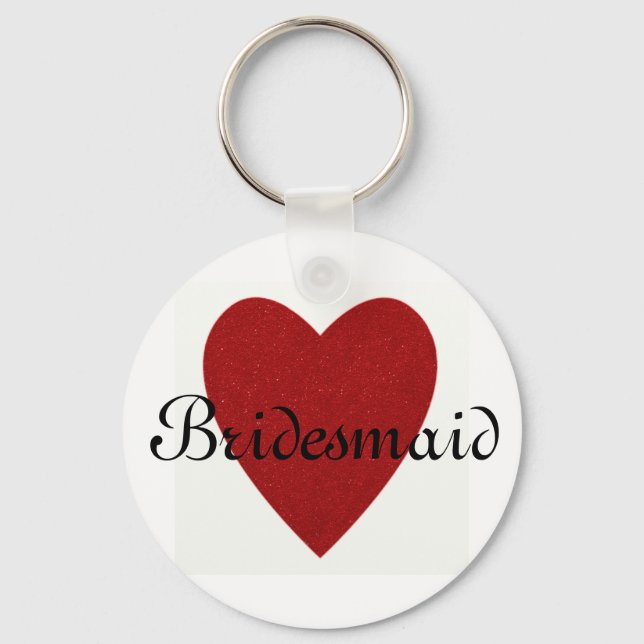 Red Glitter Heart Personlig Bridesmaid Nyckelring (Framsida)