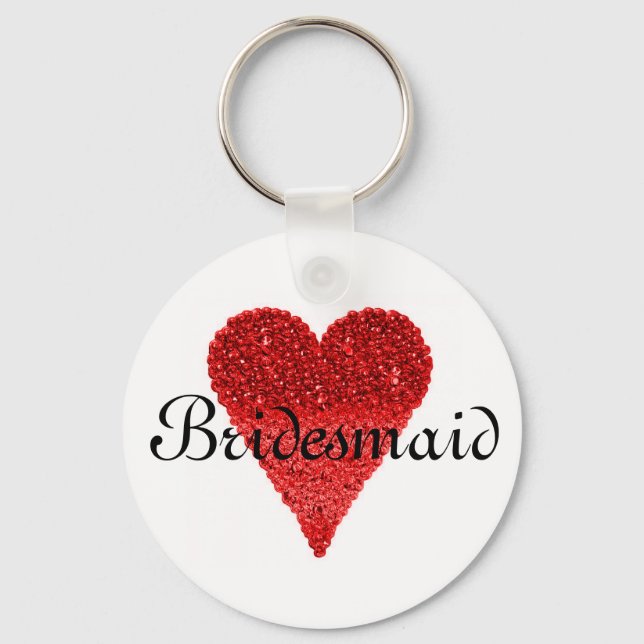 Red Glitter Heart Personlig Bridesmaid Nyckelring (Framsida)
