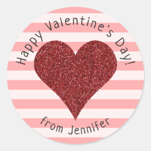 Red Glitter Heart Rand Glad Alla hjärtans dag Runt Klistermärke