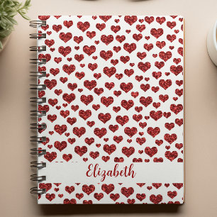 Red Glitter Hearts Bright Color Anpassningsbar Anteckningsbok