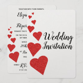 Red Glitter Hearts bröllopsinbjudan Inbjudningar