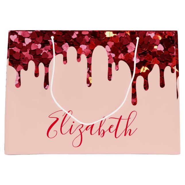 Red Glitter Hearts Dricks med Namn och text (Framsidan)