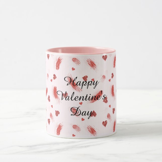 Red Glitter Hearts Streaks Valentine's Day Mugg (Center)