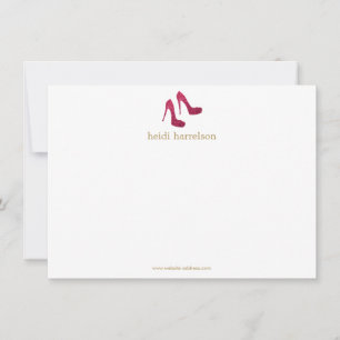 Red Glitter Heels Boutique Flat Notecard Anteckningskort