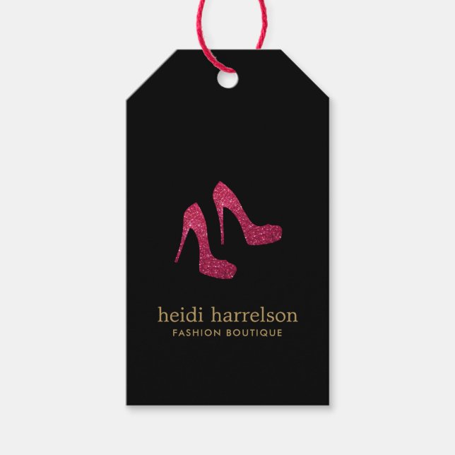 Red Glitter Heels Boutique Mode Black Presentetikett (Framsidan)