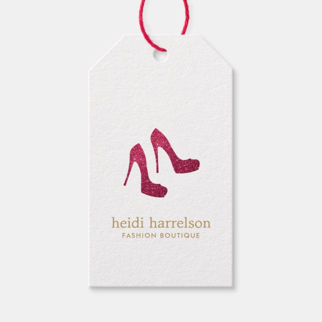 Red Glitter Heels Boutique Mode Presentetikett (Framsidan)