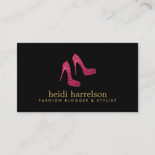 Red Glitter Heels Boutique Mode Stylist Black Visitkort