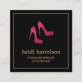 Red Glitter Heels Boutique, Postmark Seller Black Fyrkantigt Visitkort