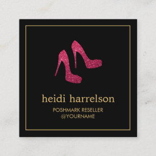 Red Glitter Heels Boutique, Postmark Seller Black Fyrkantigt Visitkort