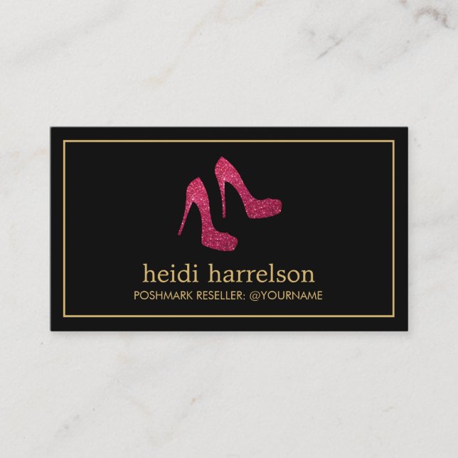 Red Glitter Heels Boutique, Postmark Seller Black Visitkort (Framsida)