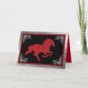 Red Glitter Horse-julkort Helgkort