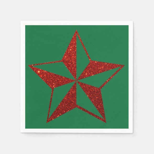 Red Glitter jul Star Napkins Pappersservett (Framsidan)