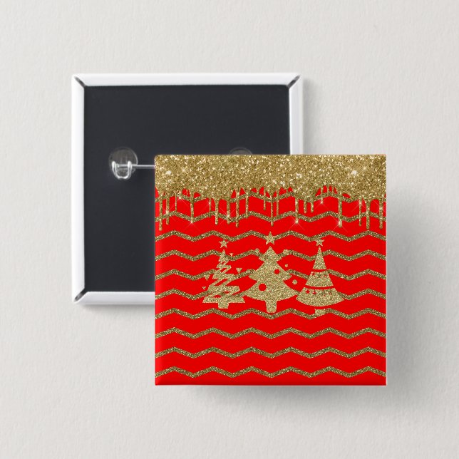 Red glitter julgran knapp (Framsida & baksida)