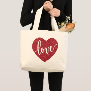 Red Glitter Kärlek Heart Alla hjärtans Jumbo Tygkasse