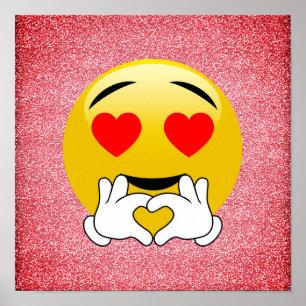 Red Glitter Kärlek Heart Emoji Poster