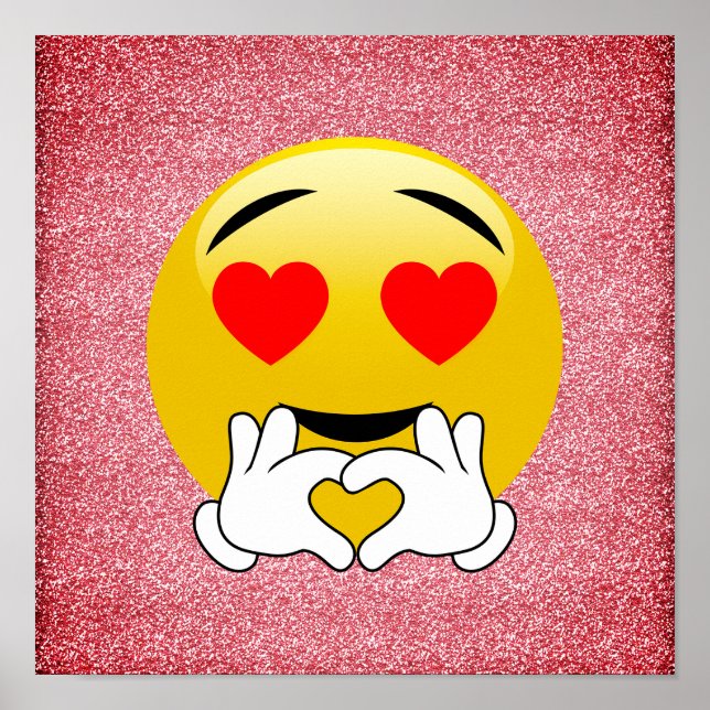 Red Glitter Kärlek Heart Emoji Poster (Framsidan)