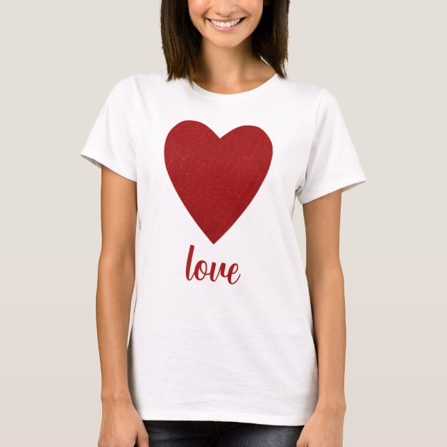 Red Glitter Kärlek Heart Shape T Shirt (Framsida)