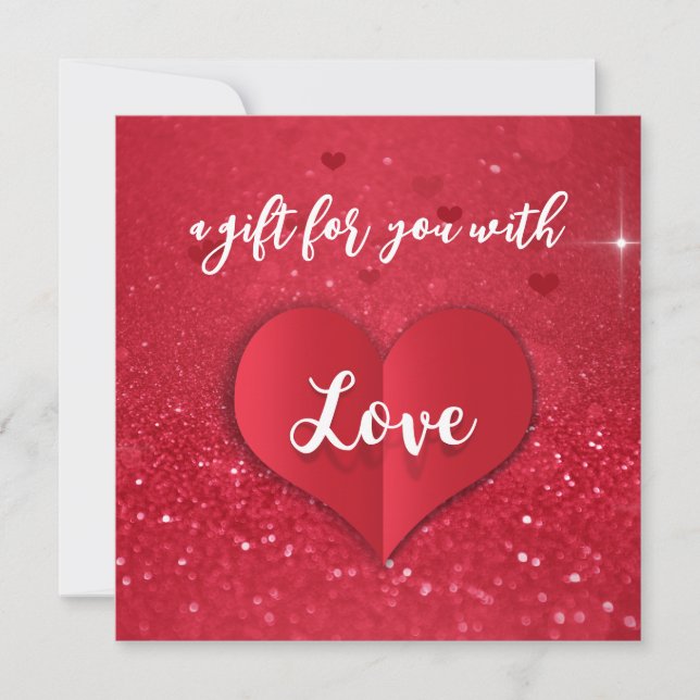 Red Glitter Kärlek Heart Valentine Day Gift Card (Framsida)