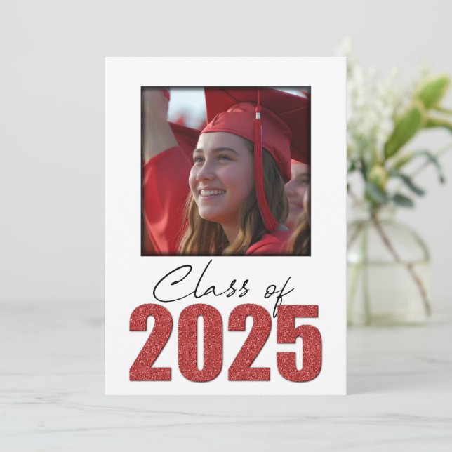 Red Glitter, klass 2025, fotomeddelande Inbjudningar (Stående Fram)