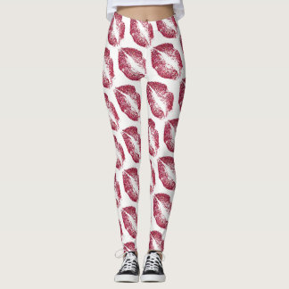 Red Glitter Läppar Modern White Leggings