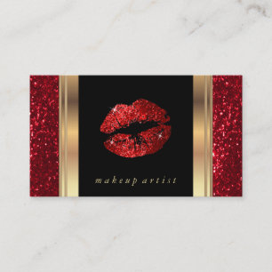 Red Glitter Läppar och Elegant Guld Visitkort