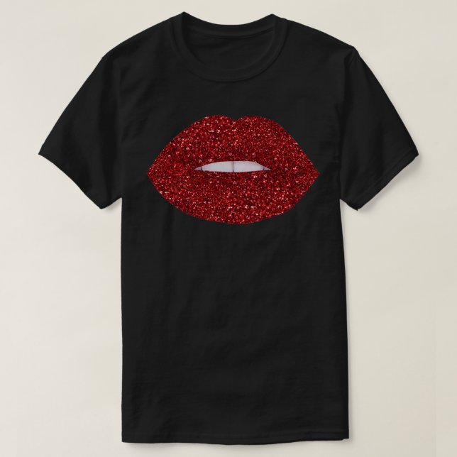 Red Glitter Läppar T Shirt (Design framsida)