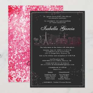 Red Glitter Las Vegas Quinceañera Birthday Inbjudningar