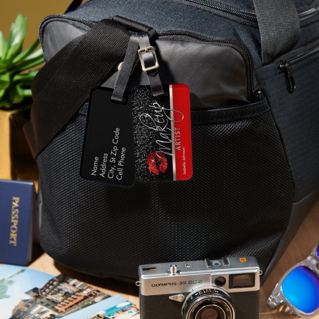 Red Glitter Lip 💋 Makeup Artist Bagagebricka (Fram & Baksida)