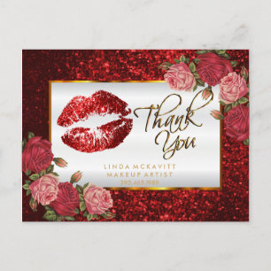 Red Glitter Lipstick och Ro - Tack Vykort