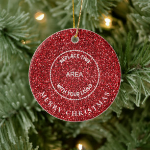 Red Glitter Logotyp Company Namn God jul Julgransprydnad Keramik