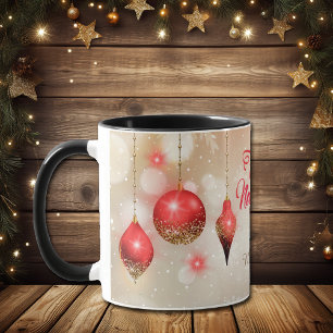 Red Glitter Lökar Feliz Navidad Snowflake Mugg