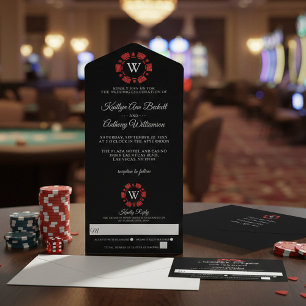 Red Glitter Monogram Poker Chip Casino Bröllop