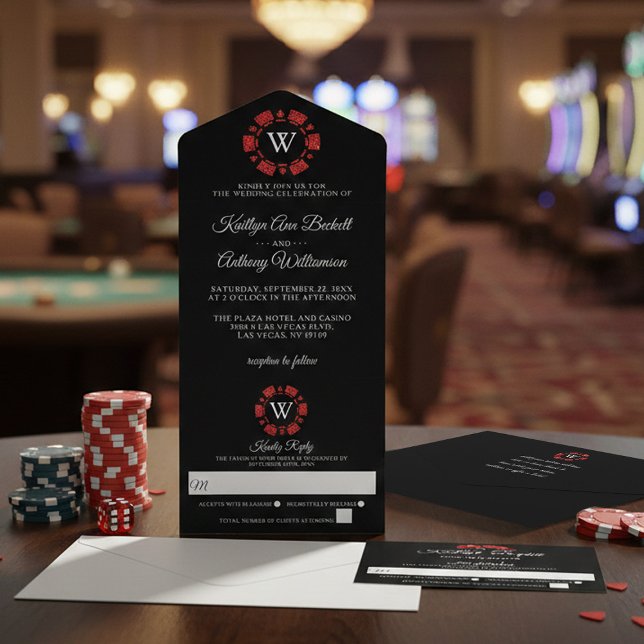 Red Glitter Monogram Poker Chip Casino Bröllop (Skapare uppladdad)
