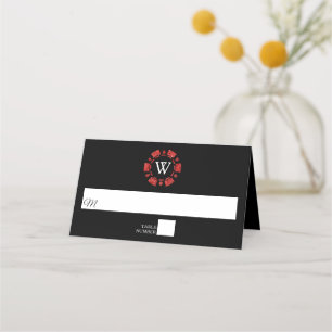 Red Glitter Monogram Poker Chip Casino Bröllop Placeringskort