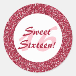 Red Glitter Mönster liknar Sweet sixteen Runt Klistermärke